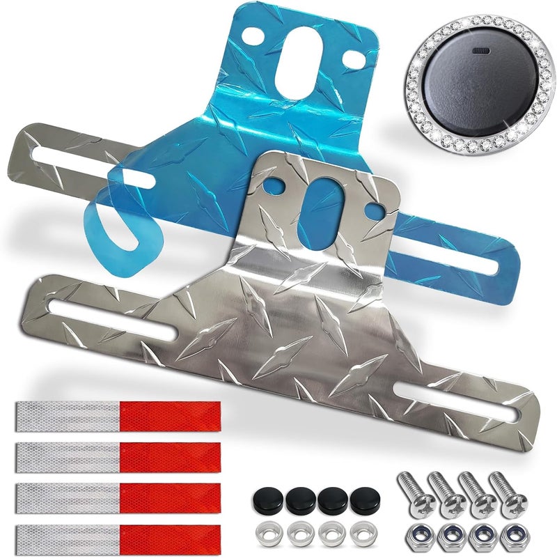 FBJTDQ Trailer License Plate Bracket Frames - 2 Packs Aluminum Heavy-Duty Bracket Holder for Trucks, Trailers, RVs, Boats, Universal License Plates with Mounting Screws, Caps - Image 1